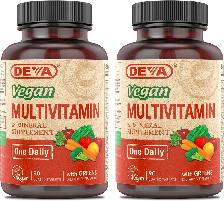 DEVA Vegan Multivitamin & Mineral Supplement - Vegan Formula with Green Whole Foods, Veggies, and Herbs - High Potency - Manufactured in USA and 100% Vegan - 90 Count (Pack of 2)