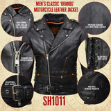 Milwaukee Leather SH1011 Black Classic Brando Motorcycle Jacket for Men Made of Cowhide Leather w/Side Lacing - Small