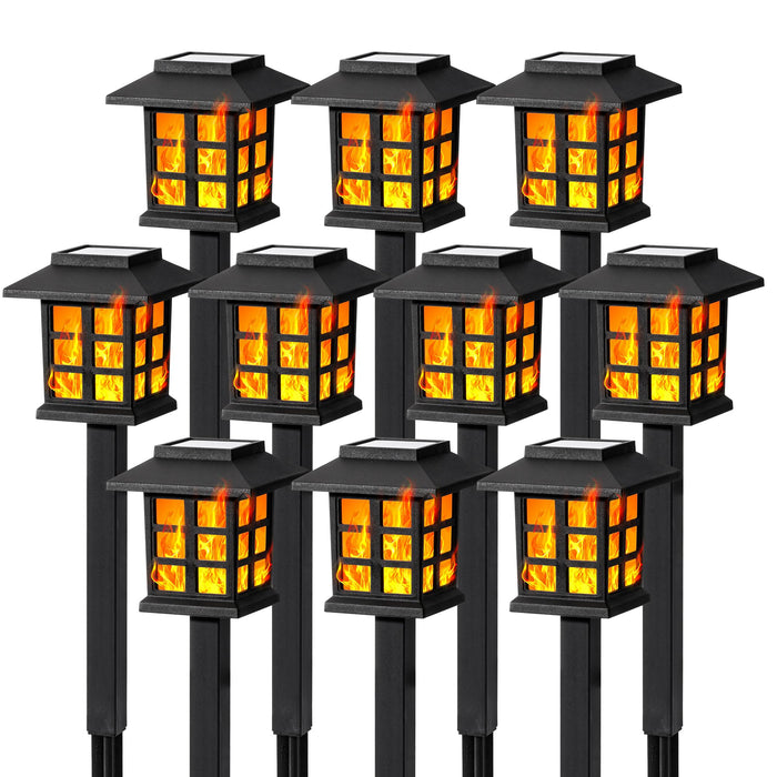 GIGALUMI Solar Lights for Outside,10 Pack Flickering Flame LED Solar Outdoor Lights, Waterproof Solar Garden Lights Maintain 10 Hours of Lighting for Christmas, Garden, Landscape, Path, Yard, Patio