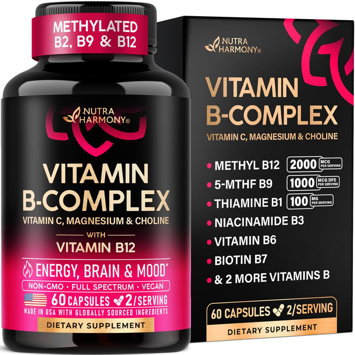 Vitamin B Complex for Women & Men - Methylated B-Complex & Vit B12, 60 Caps