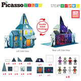 PicassoTiles 57pc Haunted House Theme Magnet Tile Building Blocks 8 Action Figures Magnetic Construction Toy Double Sided Printing Education STEM Learning Playset Halloween Adventure Kid Ages 3+ PTQ03