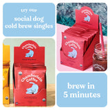 Chamberlain Coffee Social Dog Blend Cold Brew Singles - Full Bodied, Medium Roast Organic Coffee Single Serve Bags with Notes of Sweet Milk Chocolate, Roasted Peanuts, Velvety Brown Sugar & Graham