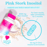 Pink Stork Myo-Inositol & D-Chiro Inositol - Ovarian Support Vitamin - 40:1 Blend to Support Hormone Balance for Women, Conception, Metabolism - Fertility Supplements for Women - 90 Capsules