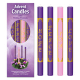 Advent Candles Set of 4 - Premium Printed Gold Letters - Use with Advent Candle Holders, Advent Wreaths and Advent Rings - Dripless Purple & Pink Taper Advent Candle for Christmas Church Decoration