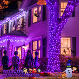 JMEXSUSS Purple Halloween Lights Clear Wire, 66ft 200 LED Purple String Lights Indoor Outdoor Waterproof, Purple Christmas Lights Plug in for Christmas Tree Bedroom Indoor Party Halloween Decorations