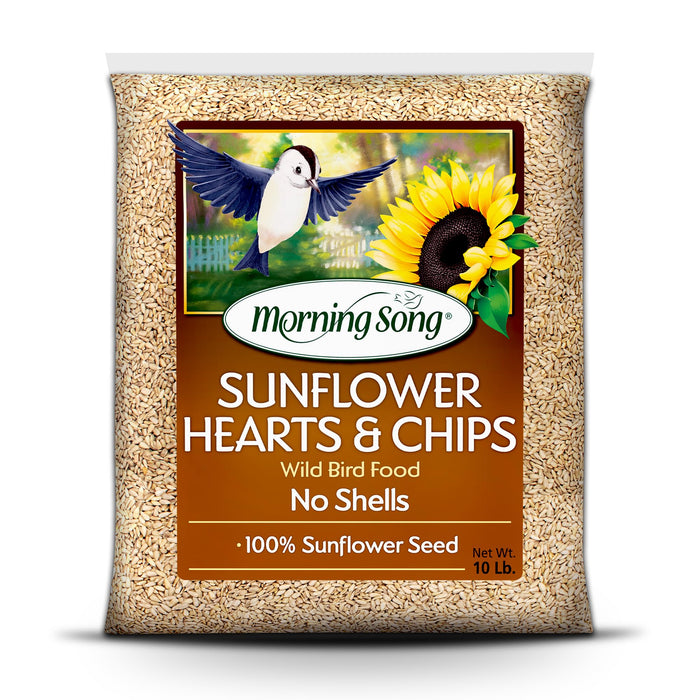 Morning Song Sunflower Hearts & Chips Wild Bird Seed – 10 lb. Premium No Mess, Shell-Free Bird Food for Outside Feeders