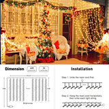 JMEXSUSS 600 LED Christmas Curtain Lights Outdoor, 9.5x19.6ft Christmas String Lights Plug in with Remote, 8 Modes Wall Hanging Lights for Bedroom Party Backdrop Wedding Christmas Decor, Warm White