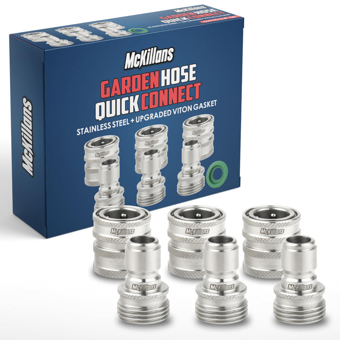 McKillans® Water Hose Quick Connect [UNIVERSAL FIT] 3 Pack - Stainless Steel Garden Hose Quick Connector - Durable Garden Hose Fittings - EASY INSTANT CONNECTION