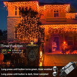 33ft Orange Halloween Lights Outdoor, 400 LED Icicle Lights for Outside Indoor Christmas Lights with Connectable Clear Wire 8 Modes Timer Waterproof for House Party Tree Holiday Yard Decorations