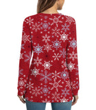 HOTGIFT Women Christmas Tunic Long Sleeve Tshirts Loose V-Neck Blouse Warm Sweater Tops Snowflake-Red Large