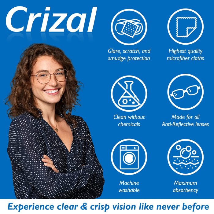 CRIZAL Microfiber Cleaning Cloth for Glasses, 8 Pack | The Best Microfiber Cleaning Clothes for Crizal Anti Reflective Coated Lenses and Eyeglasses Lenses