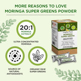 Organic Veda Moringa Powder Super Greens - 20 X Concentrated Moringa Leaf Extract with Amla, Wheatgrass, Spirulina, Chlorophyll for Tea, Cooking - Boosts Energy, Metabolism, Immunity - 5g X 30 Sachets