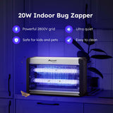 Aspectek 20W Electric Bug Zapper for indoor use. Effective against mosquitoes and flies. 2 extra replacement bulbs included. Lightweight design, 2800V powerful Grid, easy cleaning, washable tray.