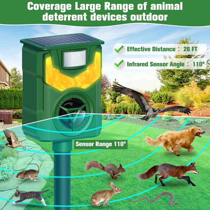 Ultrasonic Animal Repeller,2024 Newest Cat Deterrent Outdoor,Solar Animal Repeller Flame Light Ultrasonic Pest Repellent with Motion Sensor,Repel Dogs Bird Skunk Rabbit Squirrels Deer Raccoon