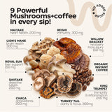 Mushroom Coffee - 9 Mushroom Adaptogen Mix - Lion's Mane, Chaga, Turkey Tail, Reishi, Shiitake - Instant Mushroom Coffee for Gut Health, Immunity and Brain Boost - Keto-Friendly - 105 Servings