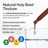 Holy Basil Tincture - Organic Tulsi Powder Liquid Extract - Promotes Calmness and Reduce Stress - Ursolic Acid Supplement - Alcohol and Sugar Free Holy Basil Extract - Vegan Drops 4 Fl.Oz.