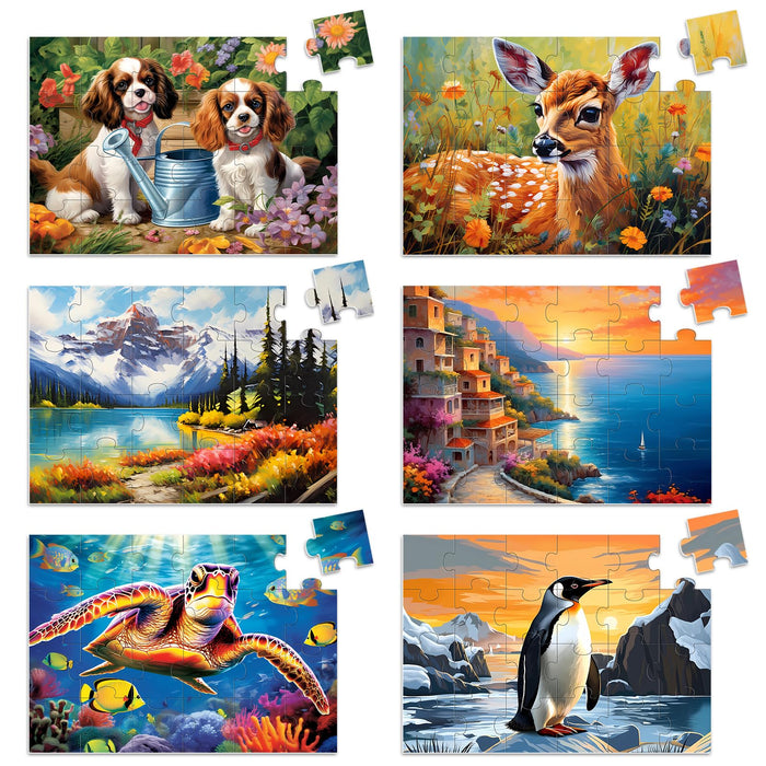 6 Pack Large Piece Puzzles for Seniors, 24 Piece Dementia Puzzles for Elderly Penguin Sea Turtle Deer Jigsaw Puzzle Alzheimer's Dementia Products Products for Adult Cognitive Gifts Toy for Men Women