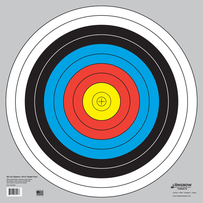 LONGBOW TARGETS 60 cm/24in Bullseye Archery (10 Ring) and Gun Targets by Longbow Targets (10 Pack)