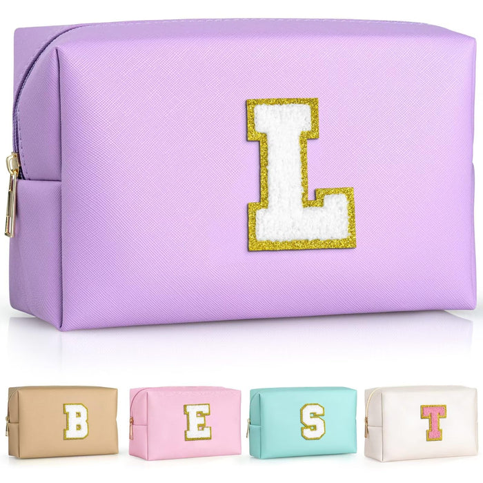 TOPEAST Personalized Birthday Gifts for Women, Preppy Patch Makeup Bag, Chenille Letter Pouch Cosmetic Bag, Travel Organizer, Christmas Gifts for Friends, Cute Stuff For Girls (Purple L)