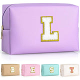 TOPEAST Personalized Birthday Gifts for Women, Preppy Patch Makeup Bag, Chenille Letter Pouch Cosmetic Bag, Travel Organizer, Christmas Gifts for Friends, Cute Stuff For Girls (Purple L)