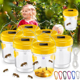 6 Pack Wasp Traps Outdoor Hanging Solar Wasp Killer Reusable Bees Trap with UV LED Light Solar Powered Hornet Trap for Indoor Outdoor Patio Garden Home with Snap Hooks and String (Yellow)