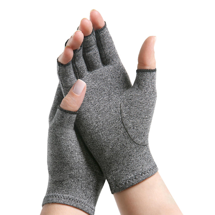 IMAK Brownmed Compression Arthritis Gloves - Compression Gloves for Arthritis & Joint Pain Support - Men's & Women's Fingerless Gloves to Support Circulation - Grey - Large