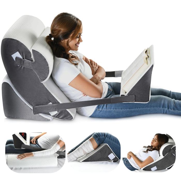 Gleur Wedge Pillow Set For After Surgery- Memory Foam Orthopedic Bed Wedge Pillow Post Surgery Adjustable Incline for All Sleeping, Sitting Positions, Acid reflux Includes a Desk Pillow Patent Pending
