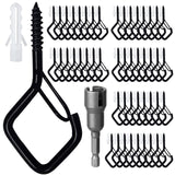 Ticway 50 Pcs Outdoor Hooks for String Lights,Screw Hooks for Hanging Plants,Ceiling Hooks with Safety Buckle,Square Hanger for Wind Chimes,Bird Feeder,Lanterns,Christmas Decorations (Black)