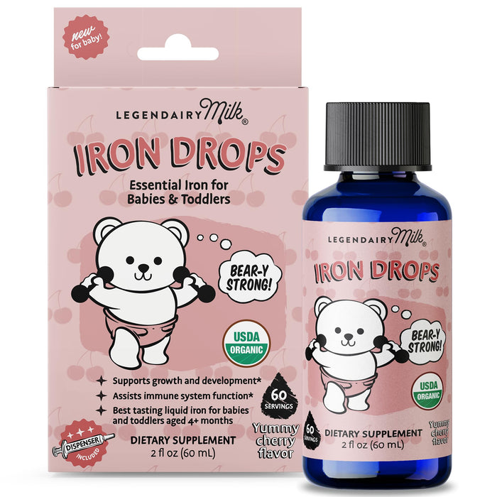 Legendairy Milk Organic Liquid Iron Supplement for Babies & Toddlers with Vitamin C - Kids Iron Supplement - Cherry Flavor & Sugar Free 60 Servings