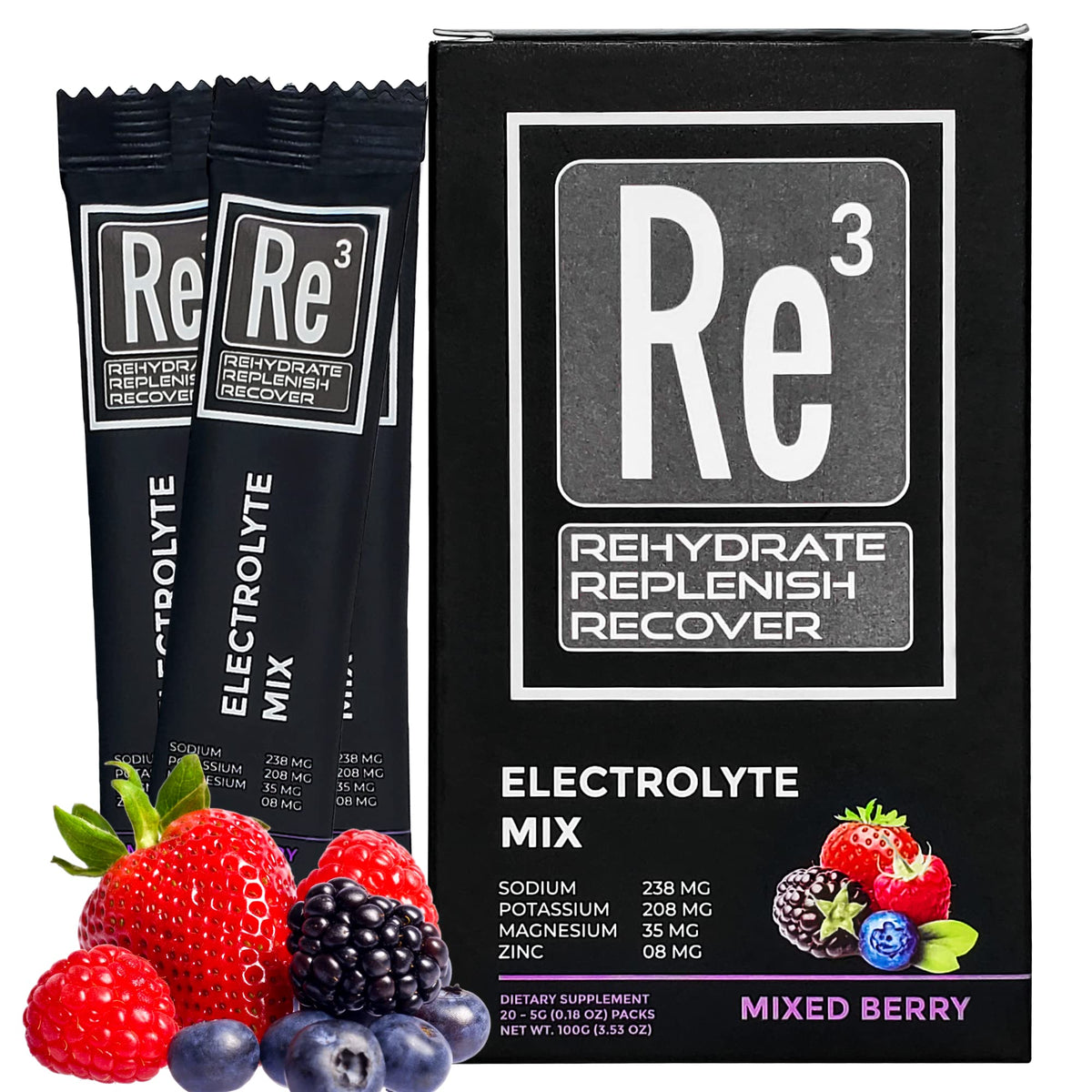 Re3 - Rehydrate - Replenish - Recover Electrolyte Powder Packets. No S