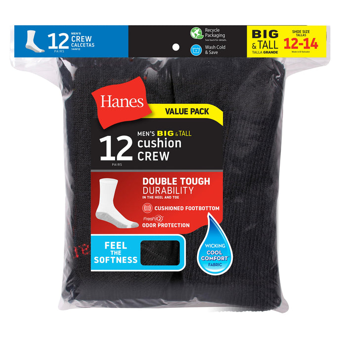 Hanes Men's Double Crew Socks (Pack of 12 Pair), Available in Big & Tall