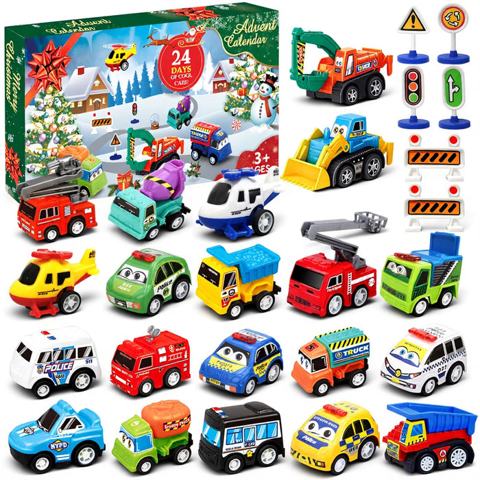 2026 Advent Calendar for Kids Boys, 24 Days Toy Cars with Scene Accessories