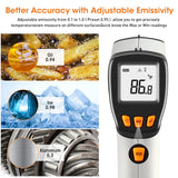 Infrared Thermometer, Laser Temperature Gun for Cooking, Non Contact Temp Gauge, Adjustable Emissivity IR Thermometer Heat Temperature Reader Gun -58 to 788℉, -50 to 420℃(Not for Human)