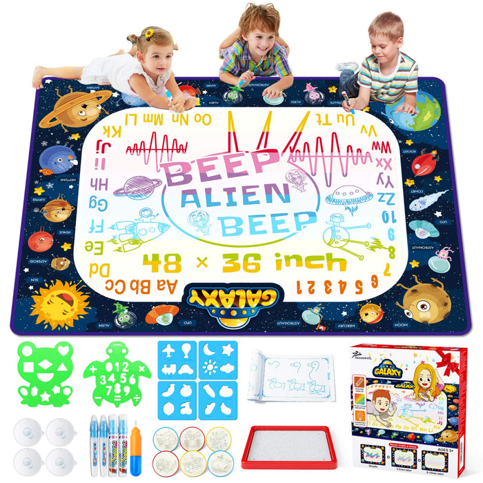 Jasonwell Aqua Water Doodle Mat 48 x 36 Inches Large Magic Drawing Doodling Mat Coloring Mat Educational Toys Christmas Birthday Gifts for Kids Toddler Boys Girls Age 2 3 4 5 6 7 8 Year Old (Galaxy)