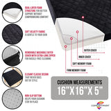 COMFORTANZA Chair Seat Cushion - 16x16x5 Memory Foam Square Thick Non-Slip Pads for Kitchen, Dining, Office Chairs, Car Seats - Booster Cushion - Comfort and Back Pain Relief - Medium Firm - Black