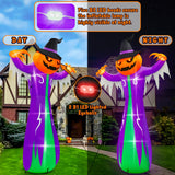 14FT Halloween Inflatables Decorations, Giant Halloween Inflatables Pumpkin Ghost with Witch Hat, Pre-lit Blow Up Halloween Inflatables Decor for Haunted House Halloween Outdoor Party Yard Lawn