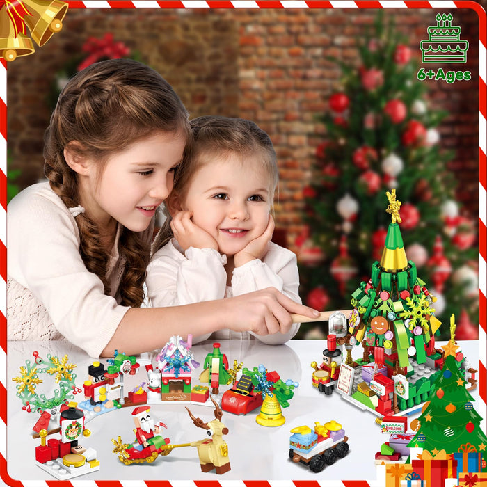 Advent Calendar 2024, 24 Days Christmas Countdown Advent Calendar, 24 Boxes of 12-in-1 Christmas Tree and Street Building Blocks Set for Kids Teens Boys Girls Women Men Ideas