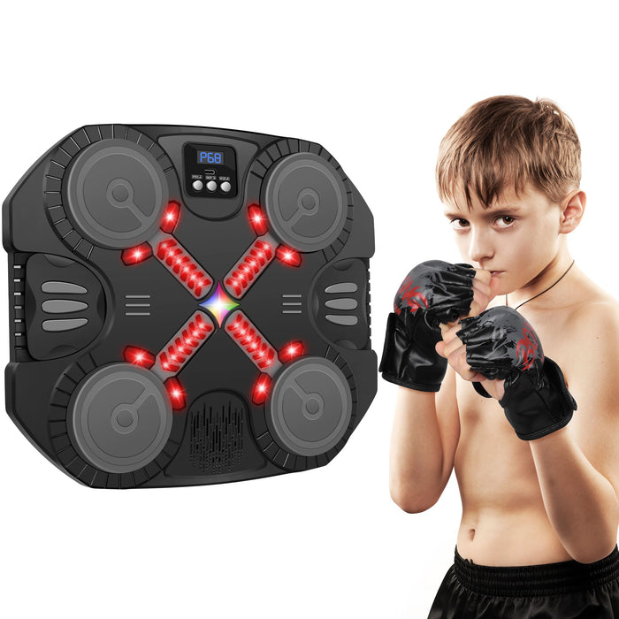 Music Boxing Machine Sport Toys for Kids,Wall Mounted Bluetooth Smart Punching Target,Training Pad Toy with Boxing Glove,Ideas Toys for Boys Girls Kids 3 4 5 6 7 8 9 10 11 12+ Years Old (Black)