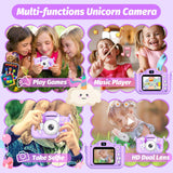 2024 Upgrade Unicorn Kids Camera for Girls, Christmas Birthday Gift for Girls Boys, 1080P HD Selfie Digital Video Camera for Toddlers, Cute Portable Little Girls Boys Gifts Toys for 3 4 5 6 Years Old