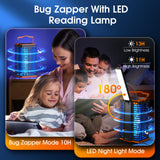 Solar Bug Zapper Outdoor,2 in 1 Mosquito Zapper Cordless & Rechargeable, Kiies 4200V Portable Fly Zapper Insect Trap with Reading Lamp for Camping Patio Backyard Garden