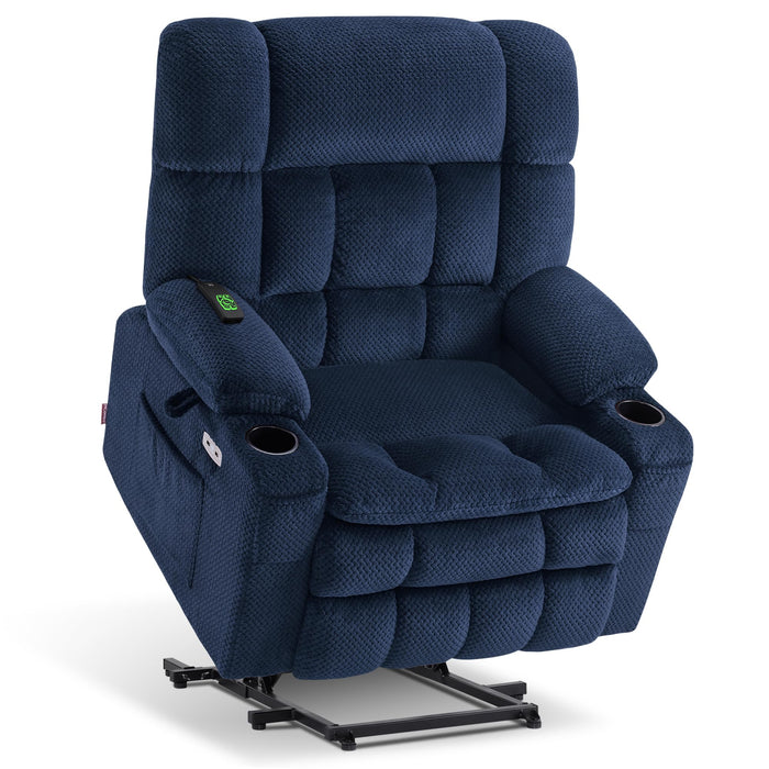 MCombo Dual Motor Power Lift Recliner Chair Sofa with Massage and Heat for Big Elderly People, Infinite Position, USB Ports, Fabric R7897 (Medium-Wide, Navy Blue)