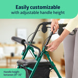 Medline Aluminum Rollator Walker with Seat, Folding Mobility Rolling Walker has 6 inch Wheels, Green