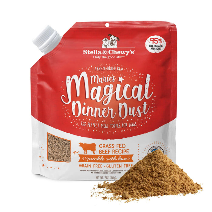 Stella & Chewy’s Freeze-Dried Raw Marie's Magical Dinner Dust – Protein Rich, Grain Free Dog & Puppy Food Topper – Grass-Fed Beef Recipe – 7 oz Bag