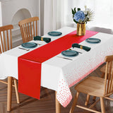 8Pack Disposable Plastic Tablecloths and Satin Table Runner Set White and Red Dot Tablecloth Red Satin Table Runner for Wedding Birthday Baby Shower Anniversary Christmas New Year Party Supplies