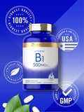 Carlyle Vitamin B1 500mg (Thiamine) | 200 Vegetarian Caplets | Non-GMO and Gluten Free Supplement