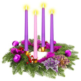 Lyrow 5 Pcs Christmas Ribbon Advent Wreath Set, 15.7 Inches Traditional Purple Ribbon Christmas Advent Wreath with 4 Pcs Xmas Candles Decorations for Advent Calendar Season Candle Holder Centerpiece