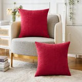 MIULEE Pack of 2 Christmas Red Couch Throw Pillow Covers 18x18 Inch Soft Chenille Pillow Covers for Sofa Living Room Solid Dyed Pillow Cases