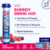 Zipfizz Daily Energy Drink Powder, Blue Raspberry, 20 Pack | 3-in-1 Sustained Energy, Rapid Hydration, and Essential Vitamins | Sugar-Free | Electrolyte Powder | Contains Vitamin B-12 & Antioxidants