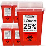 Oakridge Products Sharps Container for Home Use and Professional 1 Quart (5-Pack), Biohazard Needle and Syringe Disposal, Small Portable Container for Travel, CDC Certified