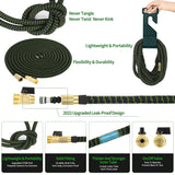 100 ft Expandable Garden Hose - All New 2024 Retractable Water Hose with 3/4" Solid Brass Fittings, Extra Strength Fabric - Flexible Expanding Hose with 10 Pattern Spray Nozzle，blackgreen